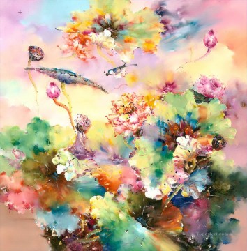 花 鳥 Painting - 鳥と花 蓮 スイレン 0 930 花飾り
